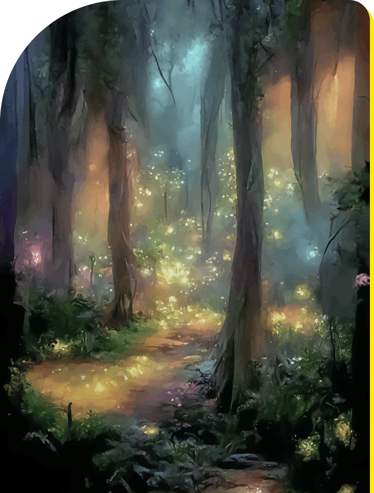 Fireflies amidst trees in forest